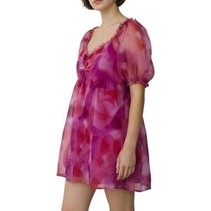 Jessica Simpson Junior's Colorful Mini Babydoll Dress Lined Size S Pink Multi